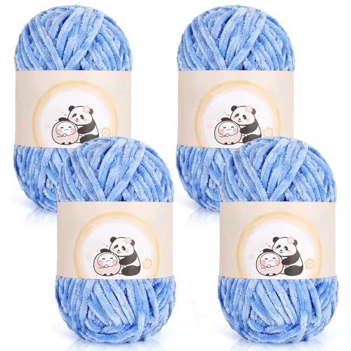 Aeelike 400g Chenille Babywolle zum Stricken, Weich Chunky Chenille Fluffy Yarn, Flauschige Samt Velvet Chenille Wolle zum Häkeln, Warme Plüschwolle für Mützen, Schals, Decken, Himmelblau von Aeelike