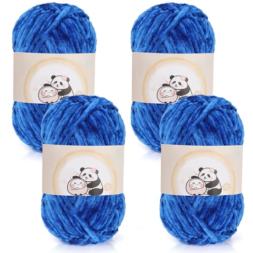 Aeelike 400g Chenille Garn zum Stricken, Weich Chunky Chenille Fluffy Yarn, Flauschige Samt Velvet Chenille Wolle zum Häkeln, Warme Plüschwolle für Mützen, Schals, Decken, Saphirblau von Aeelike