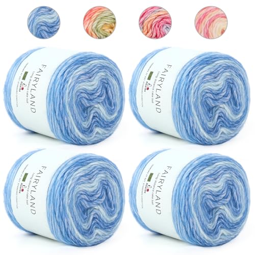 Aeelike 400g Farbverlaufsgarn Baumwolle Garn, 245m Super leichte Gradient Bobbel Wolle Farbverlauf, Superweiche Bunte Strickwolle zum Decke Pullover Schal Hüte, Ombré Sockenwolle Sternenhimmel Blau von Aeelike