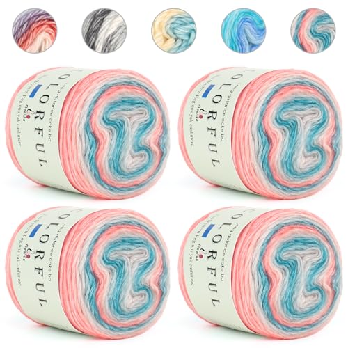 Aeelike 400g Farbverlaufsgarn Häkelgarn Baumwolle, 245m Super leichte Gradient Bobbel Wolle Farbverlauf, Superweiche Mehrfarbiges Air Wolle zum Babydecke Pullover Schal Hüte, Ombré Garn Grün Rosa von Aeelike