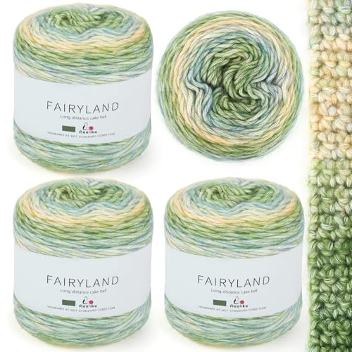 Aeelike 400g Farbverlaufsgarn Häkelgarn Baumwolle, 245m Super leichte Gradient Bobbel Wolle Farbverlauf, Superweiche Mehrfarbiges Air Wolle zum Babydecke Pullover Schal Hüte, Ombré Strickwolle Grün von Aeelike