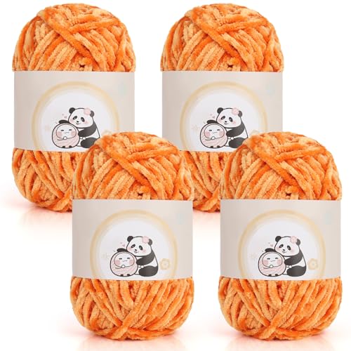 Aeelike 400g Warme Chenille Wolle zum Stricken, Flauschige Dicke Garn zum Handstricken, Samt Velvet Babywolle zum Häkeln, Weich Plüschwolle für Amigurumis Babydecke, Orange von Aeelike