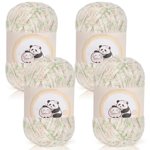 Aeelike 400g Warme Chenille Wolle zum Stricken, Flauschige Dicke Garn zum Handstricken, Samt Velvet Babywolle zum Häkeln, Weich Plüschwolle für Amigurumis Babydecke, Rose Garden von Aeelike