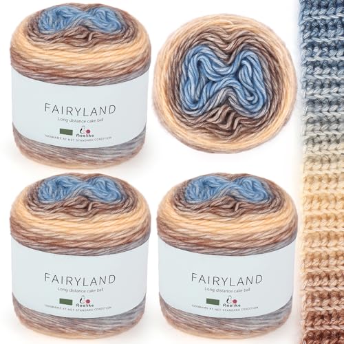 Aeelike 400g Wolle mit Farbverlauf zum Häkeln, 245m Super leichte Gradient Cupcakes Bobbel, Superweiche Mehrfarbiges Farbverlaufsgarn zum Babydecke Pullover Schal Hüte, Ombré Crochet Yarns Khaki von Aeelike