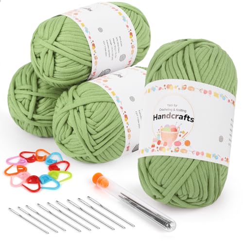 Aeelike 4X50g Dicke Garn Baumwollgarn zum Häkeln, Chunky Strickgarn für Anfänger, Kein Geteiltes Häkelgarn Baumwolle, Wolle zum Stricken mit gut Sichtbaren Maschen, Avocadogrün Aeelike 4X50g Dicke Garn Baumwollgarn zum Häkeln, Chunky Strickgarn für Anfänger, Kein Geteiltes Häkelgarn Baumwolle, Wolle zum Stricken mit gut Sichtbaren Maschen, Avocadogrün von Aeelike