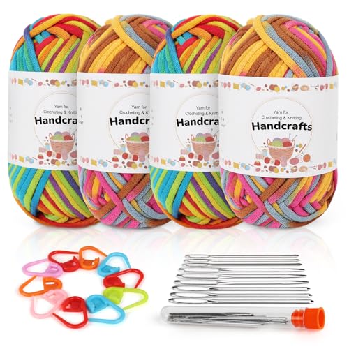Aeelike 200g Bunte Dicke Wolle mit Häkelzubehör, Häkelgarn für Anfänger, Kein Geteiltes Häkeln Garn, Strickgarn zum Häkeln mit gut Sichtbare Maschen, Baumwollgarn zum Stricken und Handstricken Aeelike 200g Bunte Dicke Wolle mit Häkelzubehör, Häkelgarn für Anfänger, Kein Geteiltes Häkeln Garn, Strickgarn zum Häkeln mit gut Sichtbare Maschen, Baumwollgarn zum Stricken und Handstricken von Aeelike
