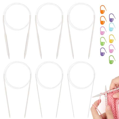 Aeelike 6 Stück Rundstricknadeln Aluminium Set 80 cm, Ergonomische Stricknadeln Rundstricknadel mit Size, 2-7 mm Langlebige Metall Rundstricknadel Set zum Stricken von Wolle und Garn von Aeelike