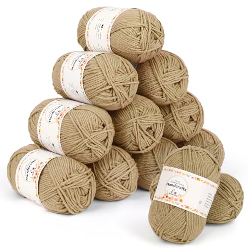 Aeelike 600g(12x50g) Acrylwolle 5Ply Baumwolle zum Häkeln, Häkel- & Strickgarn Zum Stricken, Häkeln und Kunsthandwerk, Häkelgarn Wolle Set Bunt, Khaki von Aeelike