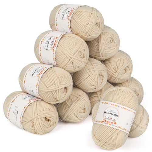 Aeelike 600g(12x50g) Amigurumi Wolle 5Ply Baumwolle zum Häkeln, Häkel- & Strickgarn Zum Stricken, Häkeln und Kunsthandwerk, Häkelgarn Baumwolle Set, Khaki Weiß von Aeelike