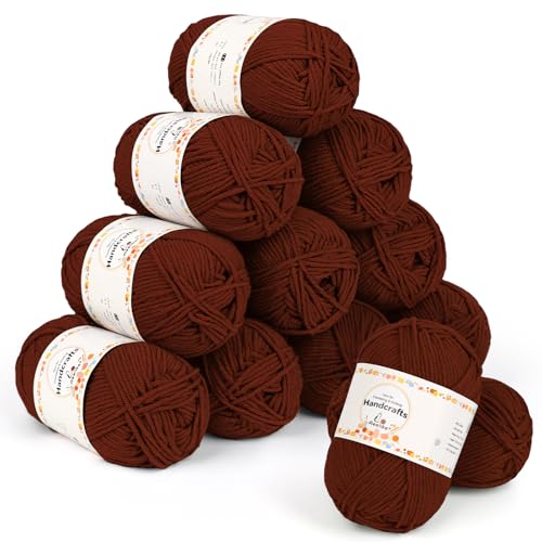 Aeelike 600g(12x50g) Wolle zum Häkeln Handstrickgarn, 5Ply Baumwolle zum Stricken Häkelgarn, Ultraweiches Acryl-Strickgarn Bunte, Acrylwolle Baumwollgarn für Häkeln und Kunsthandwerk, Karamell von Aeelike