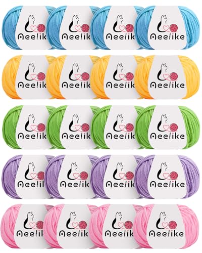 Aeelike Baumwollgarn zum Häkeln, 20-teiliges Baumwoll-Acryl-Mischgarn-Set, Sportgewichtsgarne für Heimwerker und kleine Projekte, weich für Anfänger und Profis (Farbe C) von Aeelike