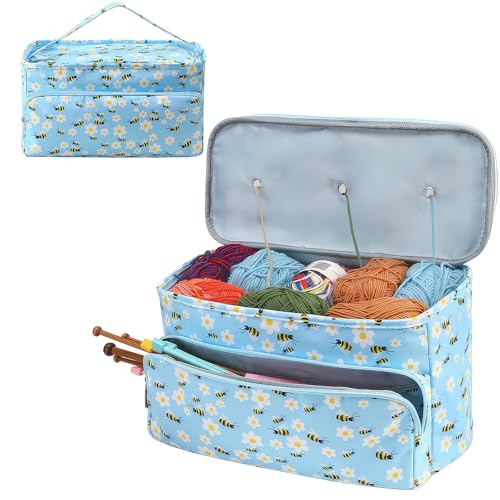 Aeelike Blaue Stricktasche Wolle Tasche für Garn mit 3 Garnloch, Tragbar Aufbewahrungstasche für Unterwegs, Dauerhaft Handarbeitstasche für Stricken Garn, Zubehör, Stricknadeln Aufbewahrung Aeelike Blaue Stricktasche Wolle Tasche für Garn mit 3 Garnloch, Tragbar Aufbewahrungstasche für Unterwegs, Dauerhaft Handarbeitstasche für Stricken Garn, Zubehör, Stricknadeln Aufbewahrung von Aeelike
