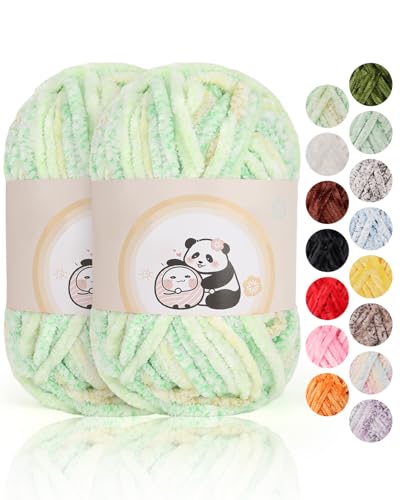 Aeelike Chenille-Garn, Chenille-Garn zum Häkeln und Stricken, 80 m/Knäuel, weiches, super sperriges Garn, flauschiges Samtgarn für Anfänger und Stricker, DIY Handwerk, Grasfarbe Aeelike Chenille-Garn, Chenille-Garn zum Häkeln und Stricken, 80 m/Knäuel, weiches, super sperriges Garn, flauschiges Samtgarn für Anfänger und Stricker, DIY Handwerk, Grasfarbe von Aeelike