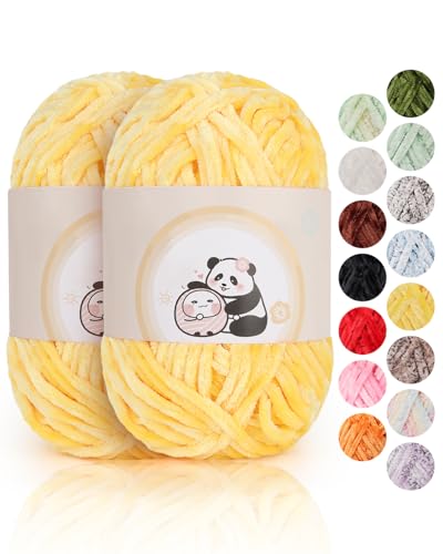 Aeelike Chenille Wolle, 2 x 100 g, Superweichem Häkelgarn für Handweben, Gelb von Aeelike