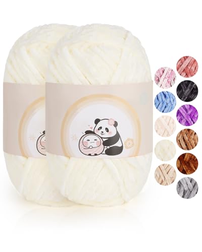 Aeelike 200g Warme Chenille Wolle zum Häkeln, Flauschige Dicke Garn zum Handstricken, Samt Velvet Babywolle zum Stricken, Weich Plüschwolle für Amigurumis Babydecke, Beige von Aeelike
