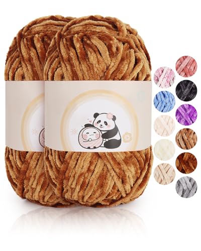 Aeelike 200g Warme Chenille Strickwolle zum Häkeln, Flauschige Dicke Wolle zum Handstricken, Samt Velvet Babywolle zum Stricken, Weich Plüschwolle für Amigurumis Babydecke, Khaki von Aeelike