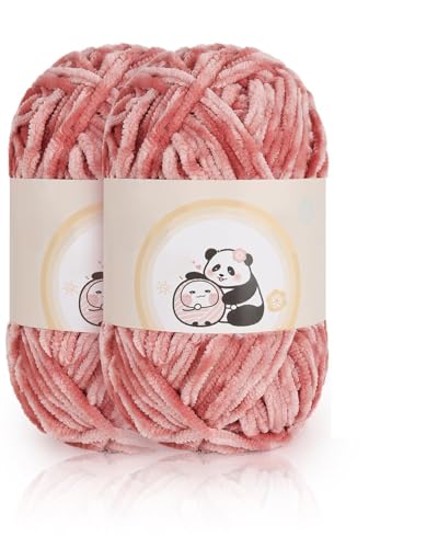 Aeelike 200g Warme Chenille Strickgarn zum Häkeln, Flauschige Dicke Wolle zum Handstricken, Samt Velvet Babywolle zum Stricken, Weich Plüschwolle für Amigurumis Babydecke, Leder Rosa von Aeelike