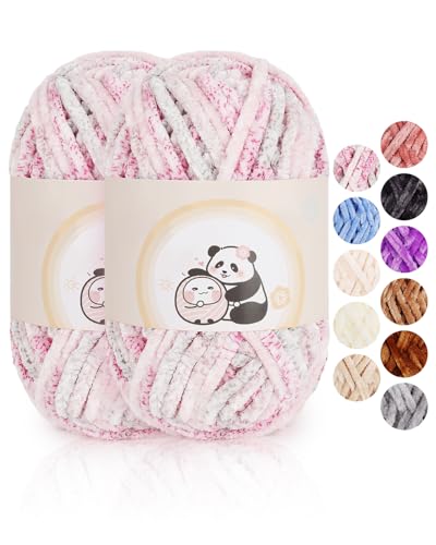 Aeelike 200g Chenille Dicke Wolle zum Handstricken, Weich Chunky Chenille Fluffy Strickgarn, Flauschige Samt Velvet Chenille Garn zum Häkeln, Warme Plüschwolle für Mützen, Schals, Decken, Rose Pink Aeelike 200g Chenille Dicke Wolle zum Handstricken, Weich Chunky Chenille Fluffy Strickgarn, Flauschige Samt Velvet Chenille Garn zum Häkeln, Warme Plüschwolle für Mützen, Schals, Decken, Rose Pink von Aeelike