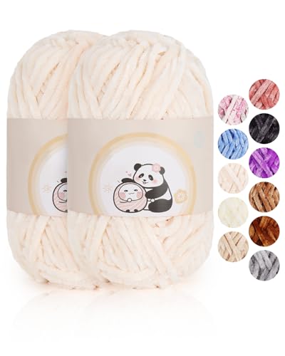 Aeelike 200g Warme Chenille Wolle zum Stricken, Flauschige Dicke Garn zum Handstricken, Samt Velvet Babywolle zum Häkeln, Weich Plüschwolle für Amigurumis Babydecke, Weiß Rosa Aeelike 200g Warme Chenille Wolle zum Stricken, Flauschige Dicke Garn zum Handstricken, Samt Velvet Babywolle zum Häkeln, Weich Plüschwolle für Amigurumis Babydecke, Weiß Rosa von Aeelike