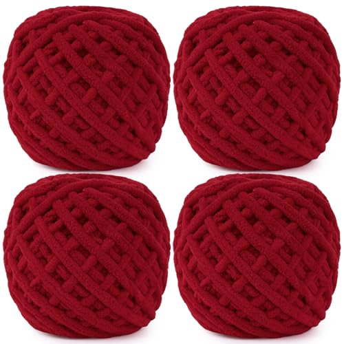 Aeelike Dicke Wolle zum Stricken, 4 x 100g Weiche Baumwollgarn, dicke wolle zum handstricken, Wolle Dickes Garn Flauschig, Chunky Yarn zum Stricken für Decken, Schals, Puppen, Rot von Aeelike