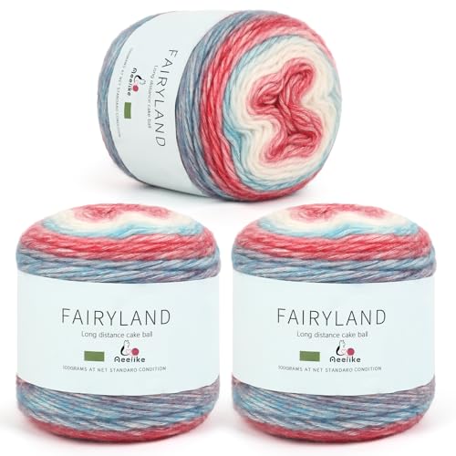 Aeelike Farbverlaufsgarn zum Häkeln, 3 Knäuel, Kuchengarne, 100 g, 245 m, superweiche Ombré-Garne für bunte Bastelarbeiten, Rot-Blau-Farbverlauf von Aeelike