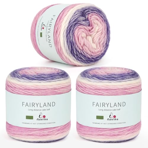 Aeelike Farbverlaufsgarn zum Häkeln, 3 Knäuel, Kuchengarne, 100 g, 245 m, superweiche Ombré-Garne für bunte Bastelarbeiten, violetter Farbverlauf von Aeelike