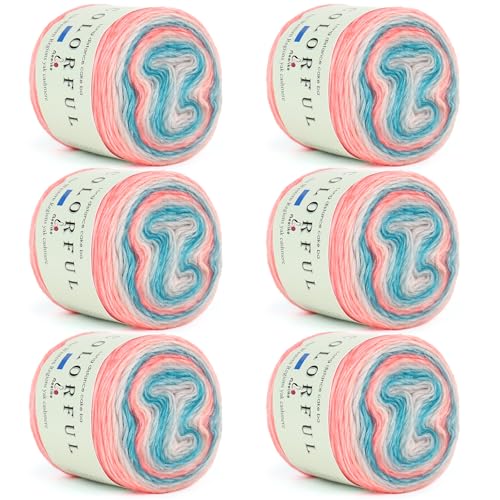 Aeelike Farbverlaufsgarn zum Häkeln, 6 Knäuel, Kuchengarne, Fairyland-Garn, 100 g, 245 m, # 3, leicht, superweiche Ombré-Garne für bunte Bastelarbeiten, Blau-Rosa-Farbverlauf von Aeelike
