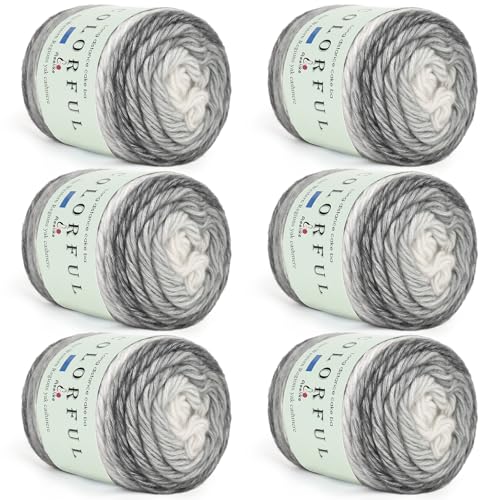 Aeelike Farbverlaufsgarn zum Häkeln, 6 Knäuel, Kuchengarne, Fairyland-Garn, 100 g, 245 m, # 3, leicht, superweiche Ombré-Garne für bunte Bastelarbeiten, Grau-Weiß-Farbverlauf von Aeelike