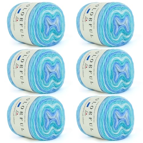 Aeelike Farbverlaufsgarn zum Häkeln, 6 Knäuel, Kuchengarne, Fairyland-Garn, 100 g, 245 m, # 3, leicht, superweiche Ombré-Garne für bunte Bastelarbeiten, blau-grüner Farbverlauf von Aeelike