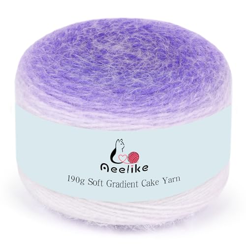 Aeelike Farbverlaufsgarn zum Häkeln, weiches Ombré-Garn mit lebendigen Farben, 190 g, 400 m, für Bastelarbeiten, Blumenstrauß, Decke, Schals, Mütze, verträumtes Violett Aeelike Farbverlaufsgarn zum Häkeln, weiches Ombré-Garn mit lebendigen Farben, 190 g, 400 m, für Bastelarbeiten, Blumenstrauß, Decke, Schals, Mütze, verträumtes Violett von Aeelike