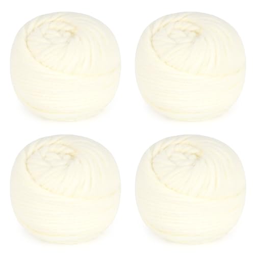 Aeelike Flauschiges Garn zum Häkeln, 4 Knäuel, superweich, #5, sperrige Garne, je 100 g, 50 m, flexibles sperriges Garn für Bastelarbeiten, Decken, Schals, Mützen, Milchweiß von Aeelike