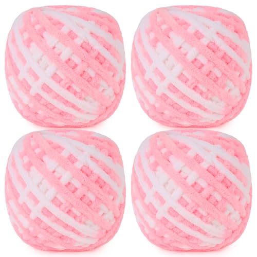Aeelike Grobstrickwolle Garn - 4 x 100 g weiches Häkelgarn dick flauschig rosa und weiß - grobe Wolle für Häkeldecken, Schals, Pullover, Taschen & Plüschprojekte - Dickes Ombre-Garn für Anfänger Aeelike Grobstrickwolle Garn - 4 x 100 g weiches Häkelgarn dick flauschig rosa und weiß - grobe Wolle für Häkeldecken, Schals, Pullover, Taschen & Plüschprojekte - Dickes Ombre-Garn für Anfänger von Aeelike
