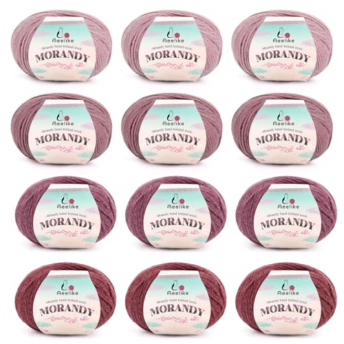 Aeelike Häkelgarn Set, 12 x 50g Merinowolle Garn zum Häkeln und Stricken - 98% Wolle 2% Acryl - Weiche Merino Garn Strickwolle für Babydecke, Schal, Socken, Mütze, Spielzeug, Basteln - Lila Serie Aeelike Häkelgarn Set, 12 x 50g Merinowolle Garn zum Häkeln und Stricken - 98% Wolle 2% Acryl - Weiche Merino Garn Strickwolle für Babydecke, Schal, Socken, Mütze, Spielzeug, Basteln - Lila Serie von Aeelike