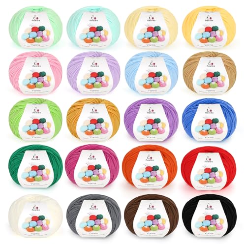 Aeelike Häkelgarn Set 1000g - 20x50g 4-lagiges Baumwollgarn zum Häkeln - 55% Milchbaumwolle 45% Acryl - Mehrfarbiges Doppelstrickgarn Acrylwolle zum Stricken Häkeln und DIY Handwerk Aeelike Häkelgarn Set 1000g - 20x50g 4-lagiges Baumwollgarn zum Häkeln - 55% Milchbaumwolle 45% Acryl - Mehrfarbiges Doppelstrickgarn Acrylwolle zum Stricken Häkeln und DIY Handwerk von Aeelike