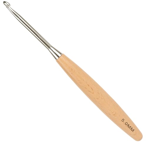 Aeelike Häkelnadel 5mm Buchenholzgriff, Lang Streamline Häkelnadel Set Holz, Ergonomisch Häkelnadeln Holzgriff für Arthritische Hände, Warme Leichte Crochet Hook 5,0 mm für Häkeln Wolle von Aeelike