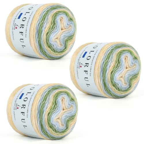 Aeelike Kuchengarn zum Häkeln, 3 Knäuel, Farbverlaufsgarn, 100 g, 245 m, # 3, leicht, weiche Ombré-Garne, Fairyland-Garne, Regenbogen für bunte Bastelarbeiten, mintgrüner Farbverlauf von Aeelike
