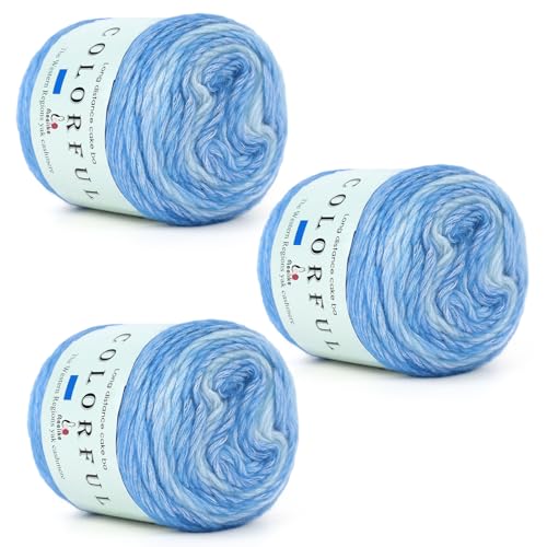 Aeelike Kuchengarn zum Häkeln, 3 Knäuel, Farbverlaufsgarn, 100 g, 245 m, # 3, leicht, weiche Ombré-Garne, Fairyland-Garne, Regenbogenfarben für bunte Bastelarbeiten, Fantasy-Blau-Farbverlauf von Aeelike