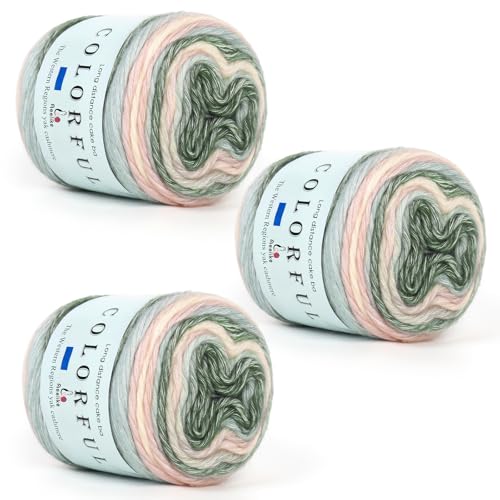 Aeelike Kuchengarn zum Häkeln, 3 Knäuel, Farbverlaufsgarn, 100 g, 245 m, # 3, leicht, weiche Ombré-Garne, Fairyland-Garne, Regenbogenfarben für bunte Bastelarbeiten, Rosa-Grün-Farbverlauf von Aeelike