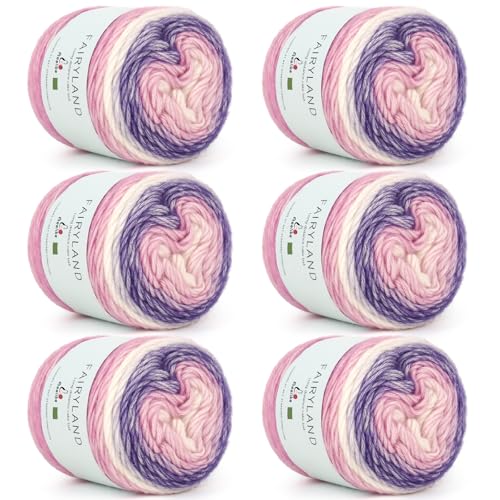 Aeelike Kuchengarn zum Häkeln, 6 Knäuel, Farbverlaufsgarn, 100 g, 245 m, superweiches Ombré-Garn, für bunte Deckenschals, Mützen, violetter Farbverlauf Aeelike Kuchengarn zum Häkeln, 6 Knäuel, Farbverlaufsgarn, 100 g, 245 m, superweiches Ombré-Garn, für bunte Deckenschals, Mützen, violetter Farbverlauf von Aeelike