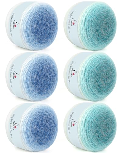 Aeelike Kuchengarn zum Häkeln, extra großes Farbverlaufsgarn, 6 x 190 g, 400 m, 71 % Acryl, 29 % Nynon, superweiche Ombré-Garne für die Herstellung von bunten Deckenschals, Mützen, Blau und Cyan Aeelike Kuchengarn zum Häkeln, extra großes Farbverlaufsgarn, 6 x 190 g, 400 m, 71 % Acryl, 29 % Nynon, superweiche Ombré-Garne für die Herstellung von bunten Deckenschals, Mützen, Blau und Cyan von Aeelike