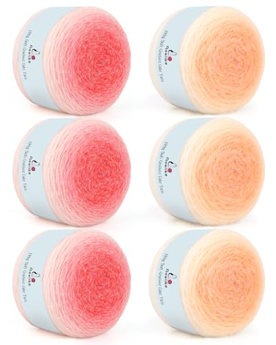 Aeelike Kuchengarn zum Häkeln, extra großes Farbverlaufsgarn, 6 x 190 g, 400 m, 71 % Acryl, 29 % Nynon, superweiche Ombré-Garne für die Herstellung von bunten Deckenschals, Mützen, Rosa und Orange Aeelike Kuchengarn zum Häkeln, extra großes Farbverlaufsgarn, 6 x 190 g, 400 m, 71 % Acryl, 29 % Nynon, superweiche Ombré-Garne für die Herstellung von bunten Deckenschals, Mützen, Rosa und Orange von Aeelike
