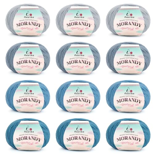 Aeelike Merinowolle Garn blau, 12 x 50g Wollknäuel zum Stricken und Häkeln von Socken, Mützen, Decke, weiches und warmes Merinogarn für Häkelset Anfänger Aeelike Merinowolle Garn blau, 12 x 50g Wollknäuel zum Stricken und Häkeln von Socken, Mützen, Decke, weiches und warmes Merinogarn für Häkelset Anfänger von Aeelike