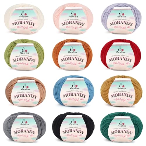Aeelike Merinowolle Garn zum Häkeln, 12 Pack Mehrfarbiges Doppelstrickgarn Acrylwolle Häkelgarn für Handstricken Decke, Schal, Socken, Mützen, Kleidung, Schals Aeelike Merinowolle Garn zum Häkeln, 12 Pack Mehrfarbiges Doppelstrickgarn Acrylwolle Häkelgarn für Handstricken Decke, Schal, Socken, Mützen, Kleidung, Schals von Aeelike