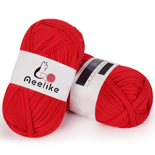 Aeelike Rotes T-Shirt-Garn zum Häkeln, 2 x 100 g, grobes elastisches Stofftuch, Stricken, T-Shirt-Garn für Häkeltaschen, Korb, Strickprojekte und Bastelarbeiten Aeelike Rotes T-Shirt-Garn zum Häkeln, 2 x 100 g, grobes elastisches Stofftuch, Stricken, T-Shirt-Garn für Häkeltaschen, Korb, Strickprojekte und Bastelarbeiten von Aeelike