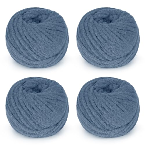 Aeelike Sperriges Garn zum Häkeln, 4 Knäuel, superweich, flauschige Garne Nr. 5, je 100 g, 50 m, flexibles Garn für Bastelarbeiten, Deckenschals, Mützen, Meeresblau von Aeelike