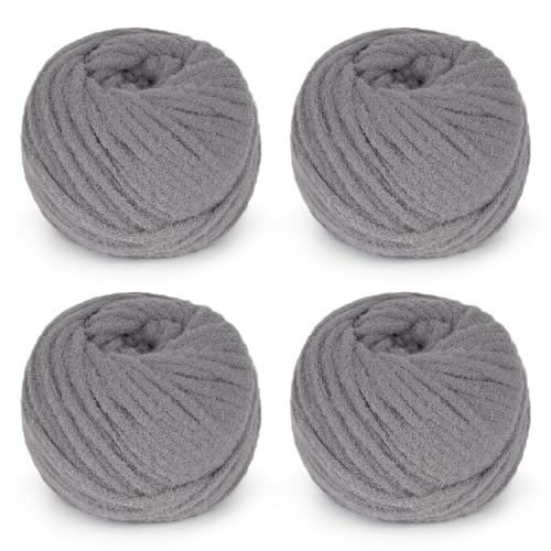 Aeelike Sperriges Garn zum Häkeln, 4 Knäuel #5 sperrige Garne je 100 g, 50 m, superweiches, flexibles Garn für Bastelarbeiten, Decken, Schals, Mützen, Grau von Aeelike