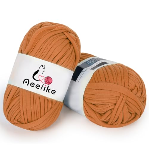 Aeelike T-Shirt-Garn zum Häkeln und Stricken, 2 x 100 g, elastischer Stoff, grobes T-Shirt-Garn für Häkelkorb, Taschen, DIY Handwerk und Heimdekoration (Ingwer) von Aeelike