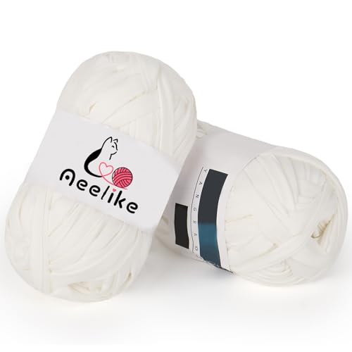 Aeelike Weißes T-Shirt-Garn zum Häkeln, 2 x 100 g elastischer Stoff, grobes T-Shirt-Häkelgarn, einfaches T-Shirt-Garn zum Häkeln von Taschen, Körben, Stricken und DIY Handwerk Aeelike Weißes T-Shirt-Garn zum Häkeln, 2 x 100 g elastischer Stoff, grobes T-Shirt-Häkelgarn, einfaches T-Shirt-Garn zum Häkeln von Taschen, Körben, Stricken und DIY Handwerk von Aeelike