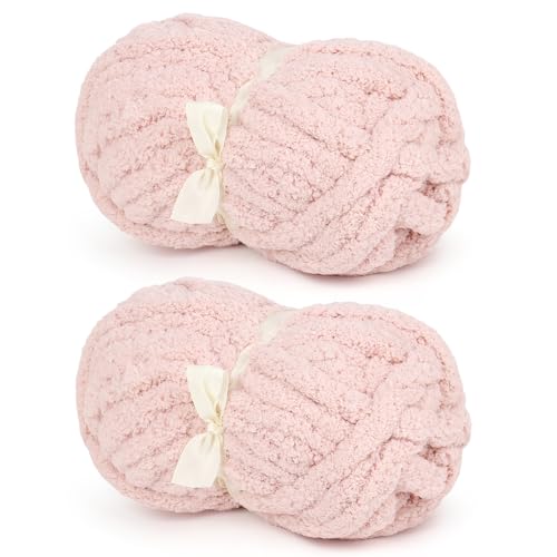 Blush Chunky Chenille-Garn zum Häkeln und Stricken, super sperrig, weich, warm, flauschiges Garn für Decken, große dicke Chenille-Garne für Anfänger (2 Stück, je 28 m/227 g) von Aeelike