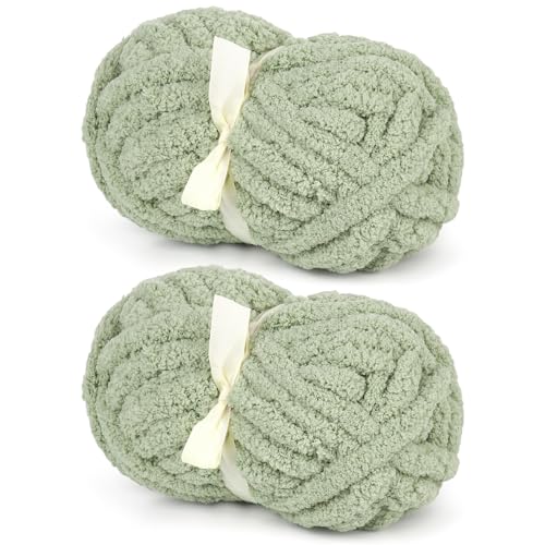 Grobgrünes Chenille-Garn zum Häkeln und Stricken, super sperriges, weiches, warmes, flauschiges Plüschgarn für Decken, große dicke Chenille-Garne für Anfänger (2 Stück, je 28 m) von Aeelike